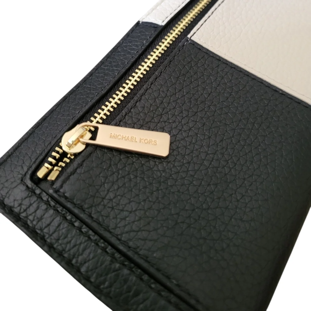 Michael Kors Black and White MK Logo Continental Wallet Leather